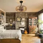 20'' Boho Rattan Caged Ceiling Fan with Light and Remote, Farmhouse Flush Blade