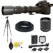 TELEPHOTO ZOOM LENS 500-1000MM TRIPOD + LED LIGHT FOR NIKON D3000 D3100 D3200