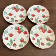 Spectrum Designz 4 Dinner Plates Strawberry Print New Ceramic Scalloped 10.5”