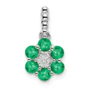 14k White Gold Emerald and Real Diamond Floral Pendant