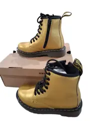 Dr Martens Delaney Gold Alumix Boots Child Size 11 with Box