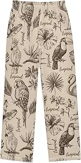 [ZZXXB] Retro Tropical Parrot Flamingo Boys Long Pants Soft Trousers Elastic Waist Kids Lounge Bottoms with Pockets S-XL