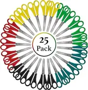 25 Pack Bulk Kids Scissors 5 Inch Blunt Tip Small Safety Classroom Scissors for School and Craft Projects (25 Pack)