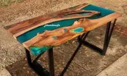 Blue Epoxy Resin Table Walnut Custom Order Table Top for Computer