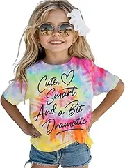 [CM C&M WODRO] Toddler Baby Girls T-Shirt Funny Letter Graphic Tee Tie Dye Birthday Shirt Short Sleeve Kid Girl Cute Summer Top