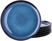 LeRatio Stoneware Crockery Set - Reactive Glazed Dinner Service for 6-20 cm Breakfast Plates, Dessert Plates, Chic Salad Plates, Dishwasher and Microwave Safe, Small Plates, Space Blue