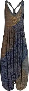 [Flovey] Boho Sleeveless Harem Jumpsuit Overalls African Romper Palazzo Pants Plus Size Long Bib Pants Wide Leg