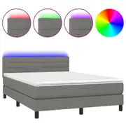 Box Spring Bed with Mattress&LED Dark Grey 137x187 cm Double Size Fabric vidaXL