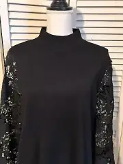 Chicos 2 Mock Neck Lace Sleeve Rayon/poly Stretchy Top NWT