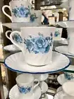 Set of 12 Corning Pyrex Blue Velvet Cups & Saucers Roses Coffee Tea Mug