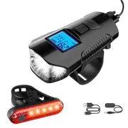 Bike Light Set with Horn and Speedometer Odometer, USB Rechargeable Bicycle H...