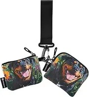 [XYMZR] Mini Zip Around Wristlet keychain Wallet Dog Garden Florals for Women Personalized Pattern Detachable Dual Pouch Wristlet Portable Wallet Phone Coin Purse, Multi-colored, One Size