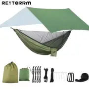 Portable Camp Hammock With 300*300cm Rain Fly Tarp Mosquito Net Tent Tree Straps