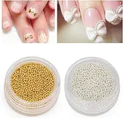 outret Nail Art Micro Mini Beads,2 Boxes of Nail Steel Balls,3D Nail Decoration Beads Nail Art (Gold,White)