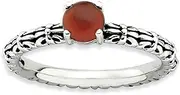 [JewelryWeb] 2.5mm 925 Sterling Silver Prong set Artisan Oxidized Stackable Antiqued Red Agate Ring-Stackable-Ring for Women