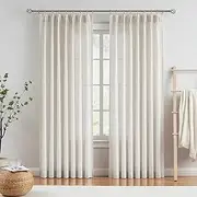 Vision Home Natural Pinch Pleated Semi Sheer Curtains Textured Linen Blended Light Filtering Window Curtains 84 inch for Living Room Bedroom Pinch Pleat Drapes with Hooks 2 Panels 42" Wx84 L