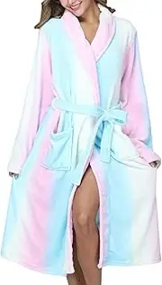 [Generic] Women's Cotton Furry Dressing Gown Warm Fleece Bathrobe Maxi Long Terry Cloth Dress Soft Nightdress Elegant Travel Bathrobe Bathrobe Women for Sauna Travel, Pink-b, Small