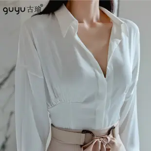 OL套裝 長袖 S-XL 韓 春季女士兩件式套裝 設計感白色長袖襯衫+高腰半身裙窄裙 上班族穿搭