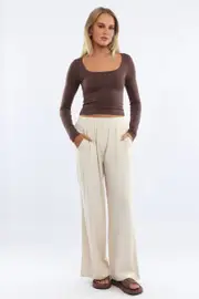 Beige Wide Leg Pants Elasticated Waist - Size 16XL, Women's Wide Leg Pants