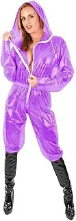 [EGEN] Sissy Gothic Sexy Clear PVC Zip Hooded Jumpsuit Long Sleeve Rompers Waterproof Baggy Pants One Piece Cosplay Costume Fetish 7XL (6X-Large,Purple,6X-Large)