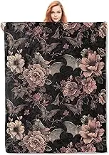 Gothic Blanket, Floral and Bat Flannel Throw Blankets,Soft Warm Lightweight Cozy Plush Halloween Goth Throws for Bedroom Sofa Home Decor Gifts for Women Girls 50"x60"