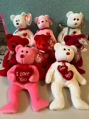 BEANIE BABIES BUNDLE, VALENTINE/LOVE BUNDLE OF 8, NEW, WITH TAGS, NAMES BELOW