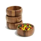 Set of 4 Acacia Wood Large Individual Salad Bowls, Snack Serving Bowls, 6 1/2...