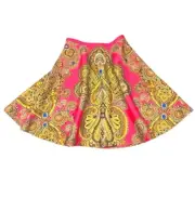 Alice + Olivia Pink Print Back Zip Flutter A line Skirt Size 4 NWT Bright Color