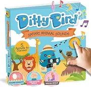 Ditty Bird Safari Animal Sounds Book for Toddlers – Interactive Sound Book Featuring Realistic Safari Sounds | Musical Board Book for Ages 1-3 | Perfect Sensory Toy for Toddlers
