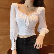 Long-Sleeve Bustier Cropped Top White - M