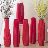 在飛比找Yahoo!奇摩拍賣優惠-60cm 陶瓷紅色花瓶 落地中國紅花瓶 風水玄關結婚新房干花