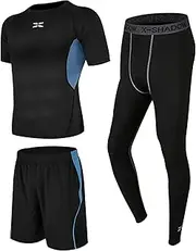 [Jueshanzj] Fitness clothes men's tights gym equipment running basketball training quick-drying sports suit Lightning Blue S