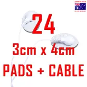 TENS EMS ELECTRODE PADS CABLE + 24 SMALL 4cm x 3cm PREMIUM PADS ⭐⭐⭐⭐⭐