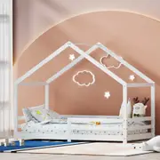 195x97 Artiss Bed Frame Wooden Kids Single House Frame White AMOS