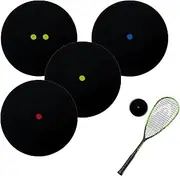 Vulevirtue Set of 4 Squash Balls, High Bounce Squash Ball, Double Yellow Dots, Single Yellow Dots, Single Red Dots, Single Blue Dots, Rubber Squash Racket Balls, Squash Balls