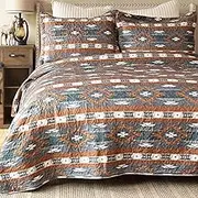 CARSTENS, INC. Western Aztec Country Bedding Set, Southwestern 3-Piece Microfiber Cow Print Quilt Set, Wrangler Checotah, Full/Queen
