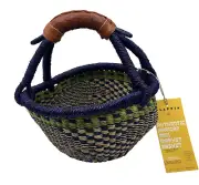 Alaffia African Mini Market Basket Hand Woven 10"x7" New Handmade Blue Green