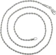 [PriceDumb] White Gold Plate Silver 46cm 18'' Necklace 2mm Solid Twist Wave Woven Rope Chain