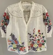 NWT Sundance Embroidered “Terrace Vines Top” Marshmallow, Size S