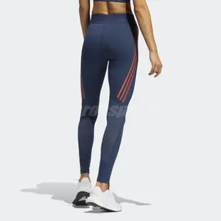 adidas 長褲 Techfit 3-Stripes Long Tights 藍 紅 女款 緊身褲 跑步 健身 運動休閒【ACS】 GM2850