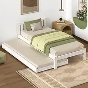 ALFORDSON Timber White Bed Frame Trundle, Under-Bed SlidingTrundle, 2X Single Size Wooden Daybed Base, Talmon Series Sliding Bed Platform Support Frames for Adults and Kids
