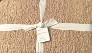 Pottery Barn Belgian Flax Linen Floral Stitch Full/Queen Quilt Tumbleweed NWT
