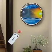 Moving Sand Art Picture with LED Wall Sconce, 3D Dynamic Moving Sand Moving Sand Art Picture Round Glass, for Home Decor and Office, Appearance Wall Art Decoration,41.5CM/16.3INCH