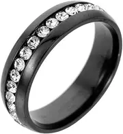 [Bigood] Unisex 6mm Cubic Zircon Stainless Steel Rings Wedding Engagement Bands for Women Men