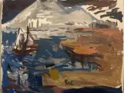 Surrealism Landscape Modern Nautical Ship Oil Painting Original Signed 16x20