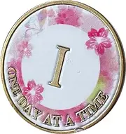 1 Year Butterfly Pink Lotus Flower Sobriety Medallion One Day at A Time AA NA Chip