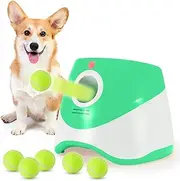 QingHong Automatic Dog Ball Launcher, Dog Ball Thrower with 6 Balls, 3 Adjustable Distance Settings,Dog Toy for Indoor and Outdoor (Green)