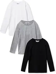 [WINKIKI Kids Wear] Children's Unisex Teenager Boys Girls Long-Sleeved Long Sleeve Shirt 3 Pack T-Shirt Tops Multi-Pack Long Sleeve Undershirts Undershirt Crew Neck