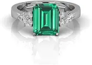 [DINJEWEL] 5.00 Carat Natural Emerald Panna Gemstone May Birthstone Silver Ring For Women And Men, Sterling Silver, Emerald