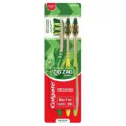 Colgate ZigZag Neem Medium Bristle Toothbrush - 3 Pcs, Soft-Tongue Cleaner